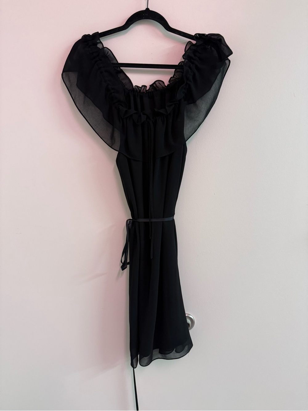Black Ruffled Off-Shoulder Mini Dress